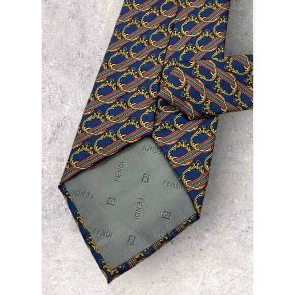 NEW FENDI Silk Tie ITALY Blue Striped Baroque W:3.8" - Picture 5 of 6